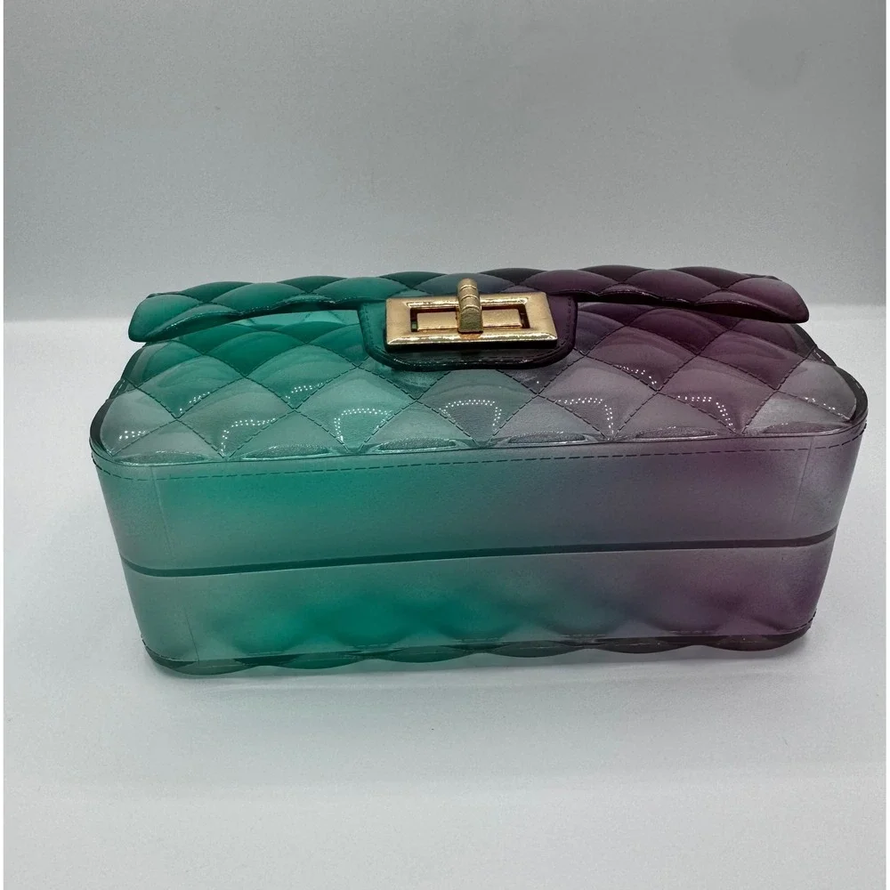 Jelly Crossbody Bag Womens Small‎ Teal Purple Mermaidcore Quilted Ombre